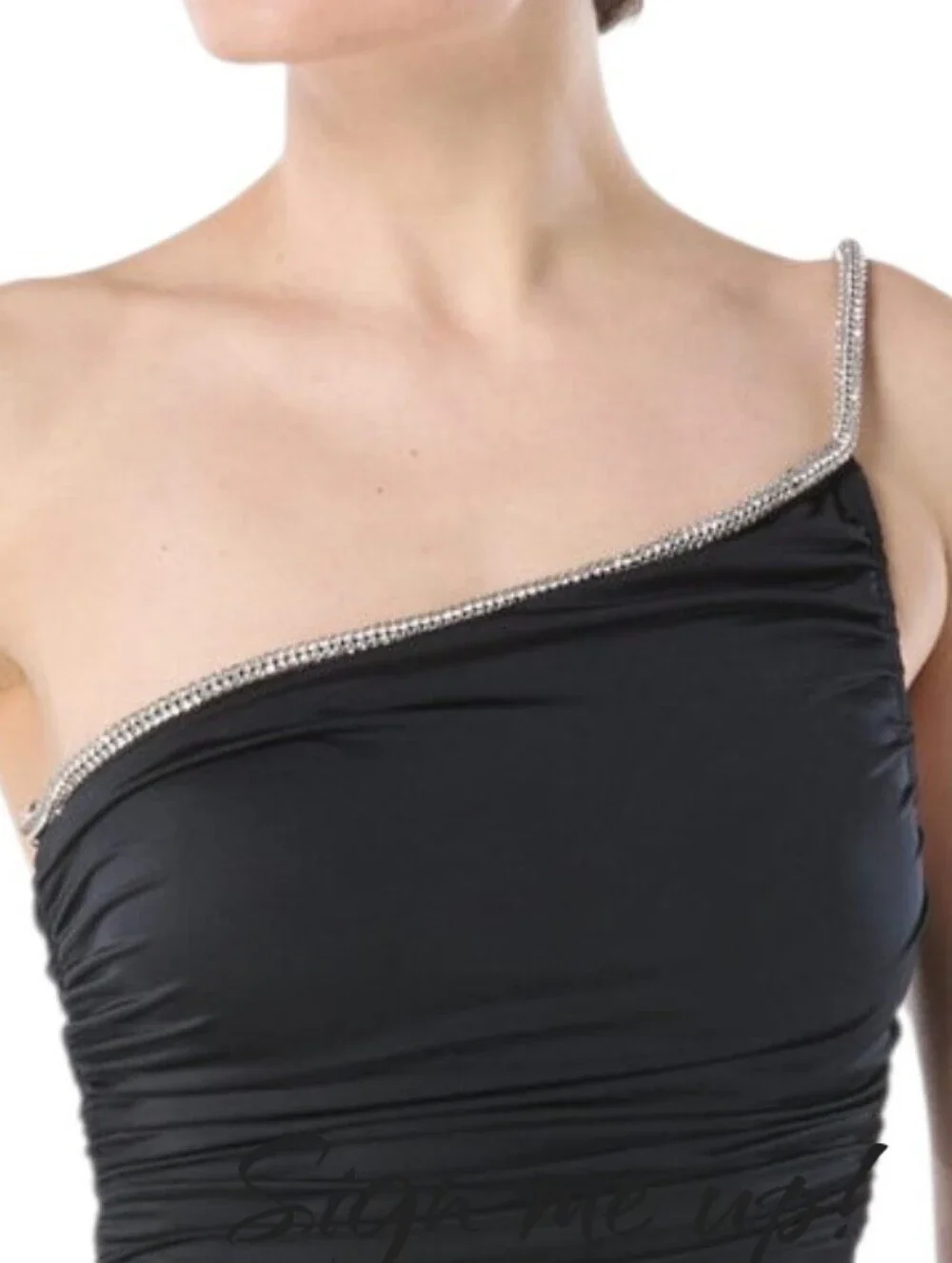 Carmen Marc Valvo Starlight Lux One Shoulder One Piece Swimsuit Black 12 NWT